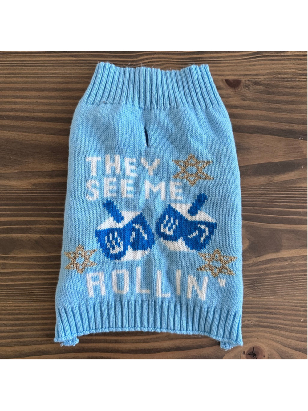 Dog Hanukkah Sweater Medium Dreidel Holiday Blue Knit Pet Outfit